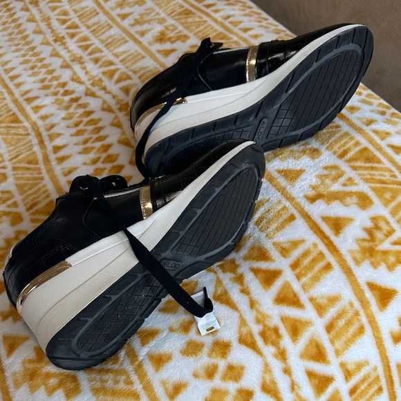 Aldo Khloe Black and Gold Women's Sneakers - Picture 2 of 5